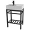 Modern Ceramic Console Sink With Counter Space and Matte Black Base